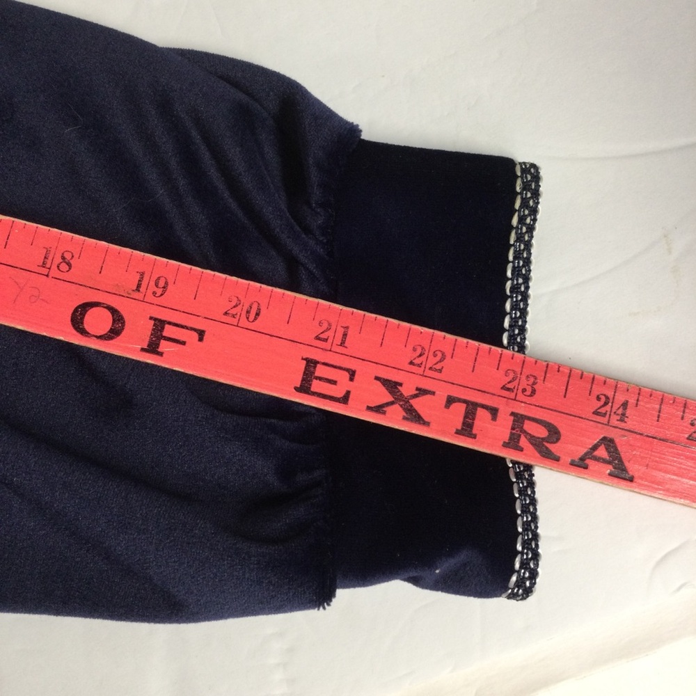 Amanda Stewart Intimates Navy Blue Embroidered Velour 1/2 Zip Long Robe SzL - Picture 15 of 16